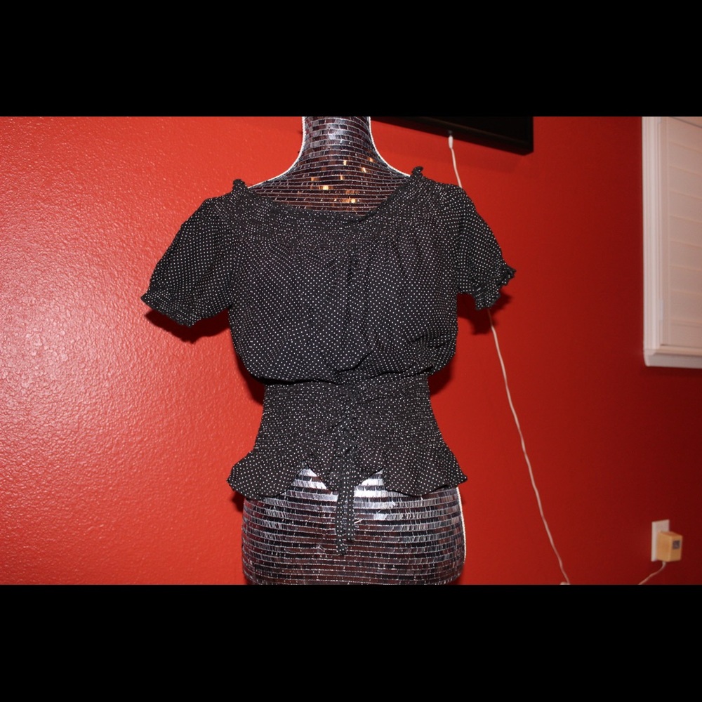 Black polka dot ruffle top